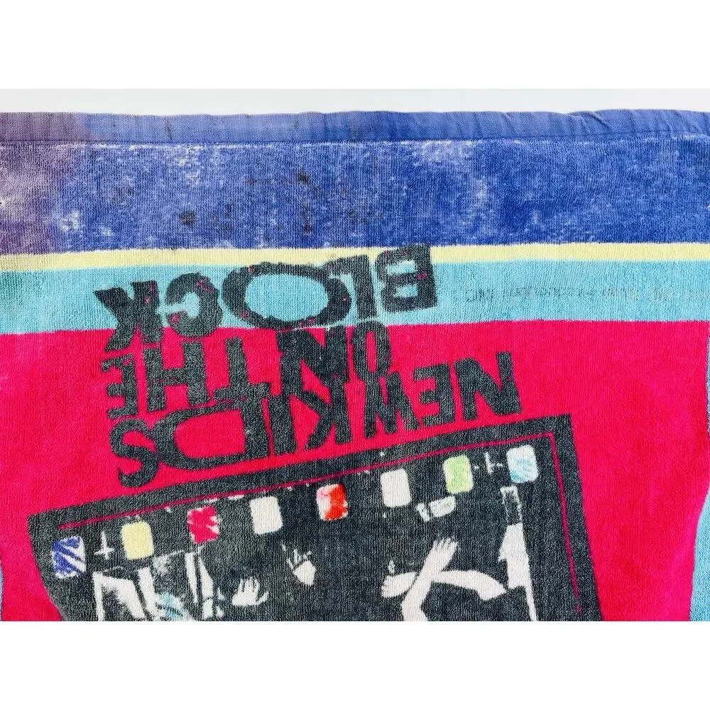 Vintage New Kids On The Block Beach Towel Retro 1990 Purple 46”X24” Magenta Teal